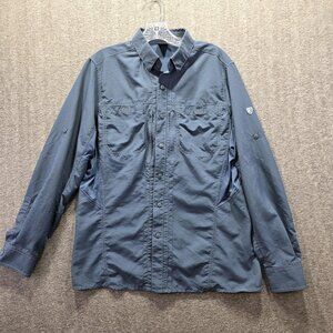 Kuhl Shirt Mens Medium Blue Long Sleeve Vented Fishing Travel Roll Tab Pockets